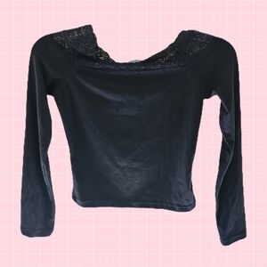 Whimsigoth Black Lace Off Shoulder Long Sleeve Top